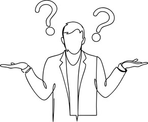 Confused Businessman With Question Marks Problem Solving Concept Continuous One Line Drawing