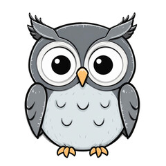 Adorable Cartoon Grey Owl Illustration Cute Bird Character Design Big Eyes