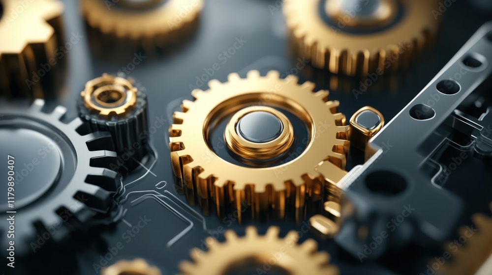 Poster Close-up View of Intricate Mechanical Gears in Various Textures and Colors Highlighting the Beauty of Engineering and Design in Machinery Components