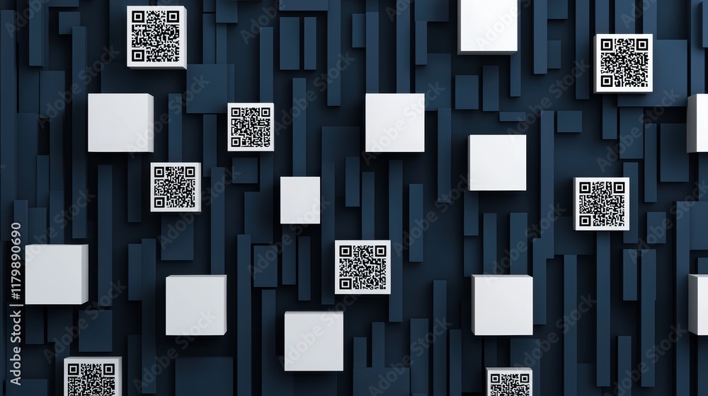 Aufkleber a pattern of barcodes and qr codes in varying sizes and orientations, representing the prevalence of