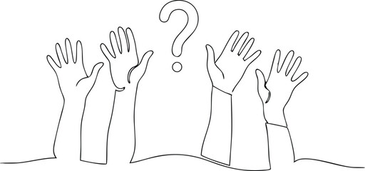 Hands Raised To Ask Frequently Asked Questions Concept Continuous Single Line Drawing Illustration