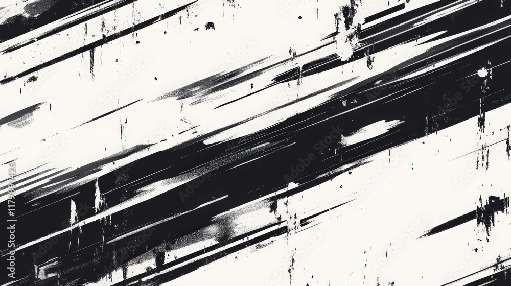 Aufkleber abstract strokes of charcoal grayscale dynamic paintbrush texture with an urban edge