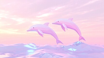 Crystal Clear Acrobatics: Low-Poly Dolphins in Stylized Wave Fantasy