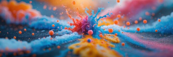 Vibrant Color Powder Explosion with Dynamic Splashes. ultrawide image