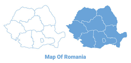 Romania Blue map flat regions border outline vector illustration