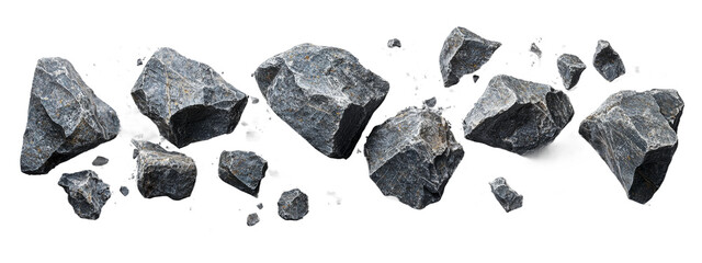 Naklejka premium Realistic Gray Rock and Stone Pieces on White Background Isolated on transparent background