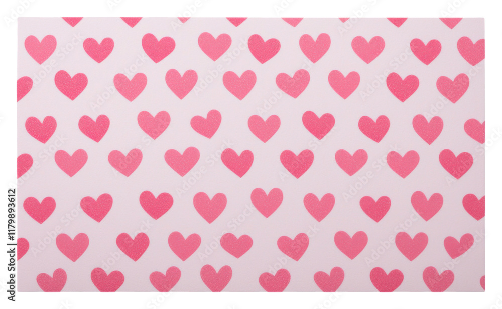 Poster a pattern of pink hearts arranged uniformly across a light background, creating a playful and romant
