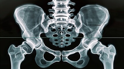 A medical X-ray image of the lower spine and pelvis. The image shows the bones of the spine 