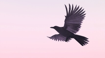 Obraz premium Mystical Low-Poly Crow in Fractal Flight - Dark Silhouette Soaring in Pastel Sky | Ultra-Detailed Cinematic Image