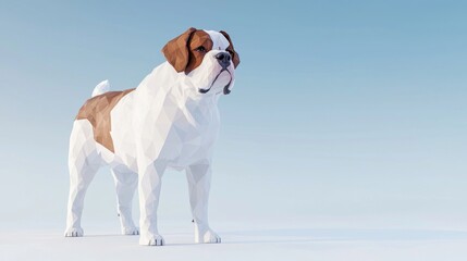 Majestic Low-Poly St. Bernard Dog in Cinematic Setting with Mountain Background | Ultra-Detailed Artwork of Friendly Canine Companion
