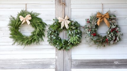 Obraz premium Simple Wreaths: Minimalist greenery with ribbon or twine