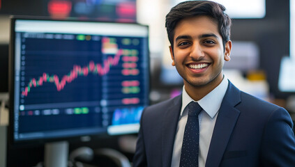 Confident Businessman Smiling in Modern Office