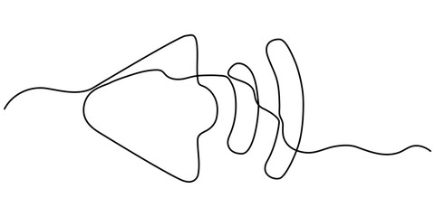 Obraz premium seapker Sound volume continuous one line drawing, public horn speaker continuous one line, Continuous one line drawing of horn speaker signs and symbol for announcement and employee hiring vector pro.