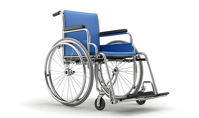 Fototapeta premium Blue manual wheelchair on white background.