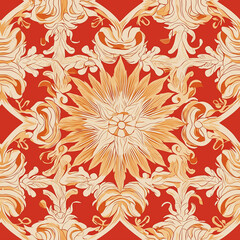 Elegance of golden thai motifs in a seamless pattern design lai thai artistry vibrant red background textile concept