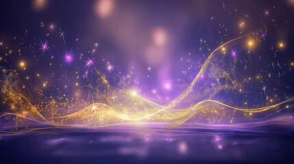 Cosmic Glow: Abstract background with ethereal golden and purple lights, a wave of shimmering particles and a soft glow, perfect for fantasy, dreamlike, and magical themes. 