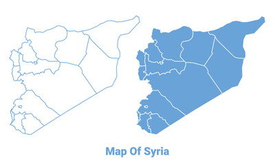 Syria Blue map flat regions border outline vector illustration