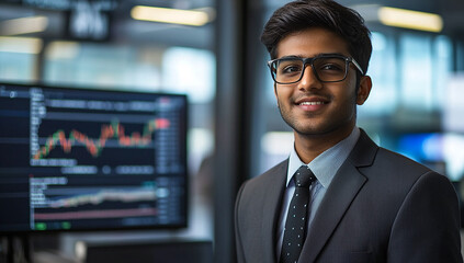 Confident Businessman Smiling in Modern Office