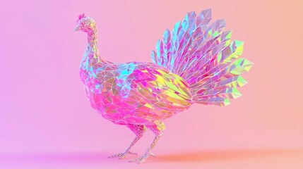 Majestic Low-Poly Turkey Silhouette with Elaborate Tail Feathers in Multi-Colored Geometry Cinematic Illustration