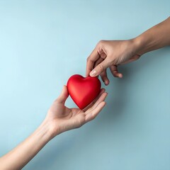 Fototapeta premium two hands one holding a red heart shaped