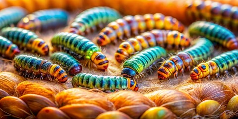 Fototapeta premium Miniature Warble Fly Larvae in Cow Hide, Tilt-Shift Photography
