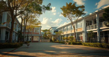 Tranquil School Courtyard at Golden Hour