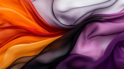 Luxurious Draped Fabric in Vibrant Orange Purple and Black Shades