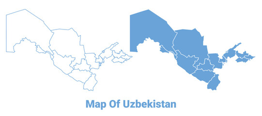 Uzbekistan Blue map flat regions border outline vector illustration