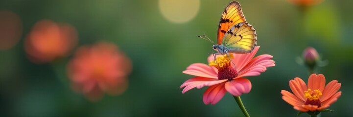 Obraz premium Delicate butterfly perched on a vibrant flower, petal, garden, colorful