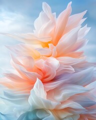 Fototapeta premium Abstract Pastel Flower Petals Soft Peach and Blue Hues Swirling Silk Texture Artistic Floral