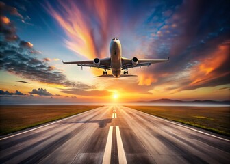 Fototapeta premium Minimalist Airplane Runway Departure: Travel Trip Start Stock Photo