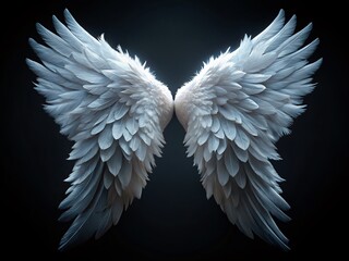 Minimalist Angel Wings: White Feathers on Black Background