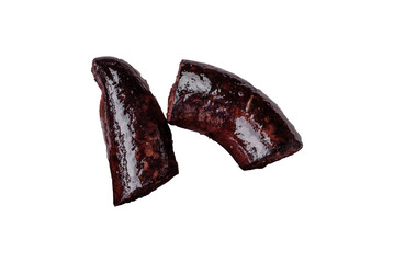 Delicious black blood sausage or black pudding with spices and herbs