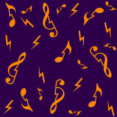 Music notes pattern, musical background with lightning bolts, vector illustration.