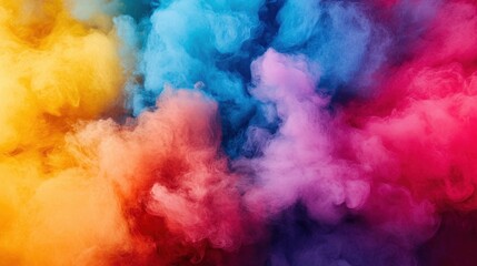 Vibrant Abstract Smoke Background with Bright Colors in Shades of Blue, Yellow, Pink, and Orange Creating an Energetic Visual Atmosphere for Creative Designs