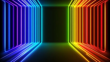 Rainbow Neon Lights Form Abstract Corridor