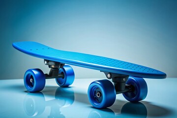 Minimalist Blue Skateboard with Black Wheels - Stock Photo