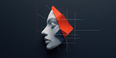 Abstract Face Profile with Geometric Shapes and Lines