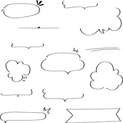 Vector set of black doodle style frame and cute bubble handwriting japan speech