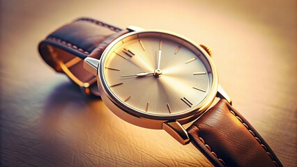 Minimalist Button Watch Photography: Sleek Wristwatch on Neutral Background