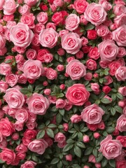 Vibrant pink and red roses create a lush floral wall backdrop, event, colorful
