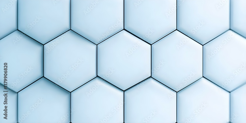 Poster a close-up view of a pattern made up of interconnected hexagonal shapes in light blue shades. concep