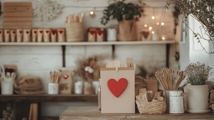 A rustic pop-up shop with handmade Valentines gifts and decor