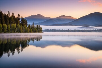 A beautiful mountain lake with a reflection of the mountains in the water