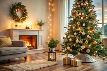 Minimalist Christmas Living Room: Fireplace Decor & Tree