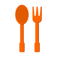 orange spoon and fork. tableware. kitchen appliances. vector illustration
