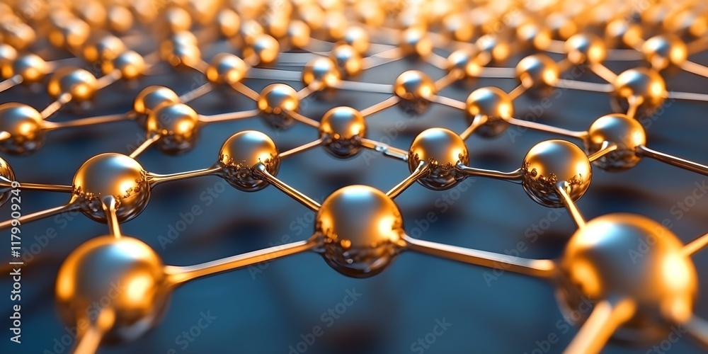 Aufkleber a close-up view of a metallic lattice structure composed of interconnected atoms, highlighting their