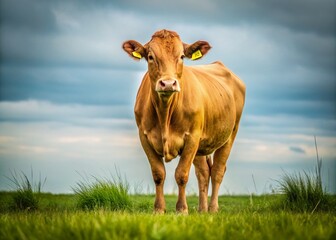 Minimalist Cow Portrait: Single Brown Cow Standing in Field