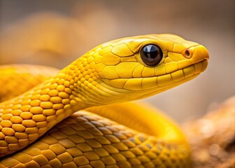 Fototapeta premium Minimalist Danger: Yellow Snake in Striking Pose - Stock Photo
