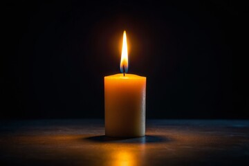 Minimalist Dark Room Single Burning Candle Flame Night Still Life